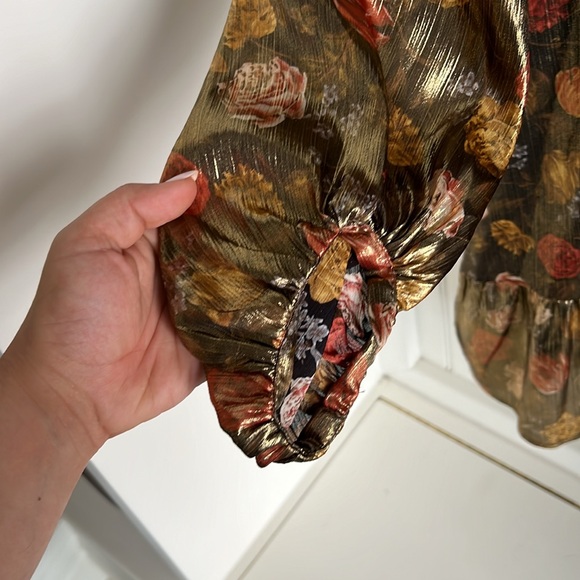 Zara Shiny Floral Print Gold Dress NWT - Picture 7 of 13